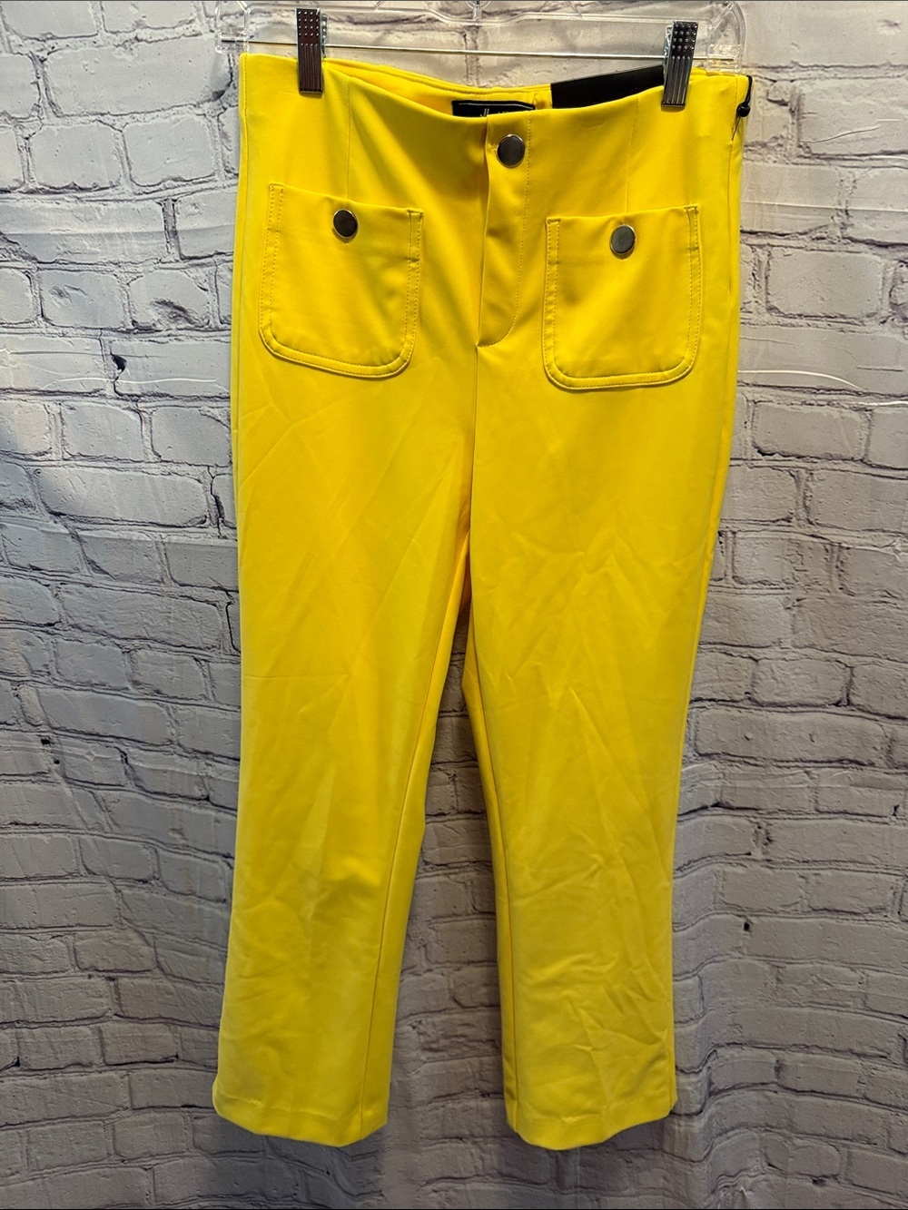 Bright Yellow Pocket Front Crop Pants